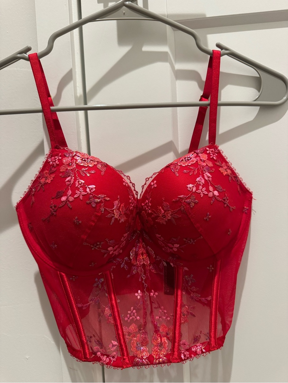 Victoria's Secret Red Embroidered Longline Bustier